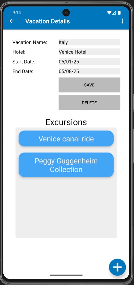An image of the vacation planner details screen