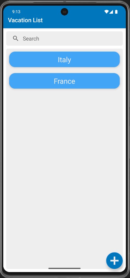 An image of the vacation planner main screen